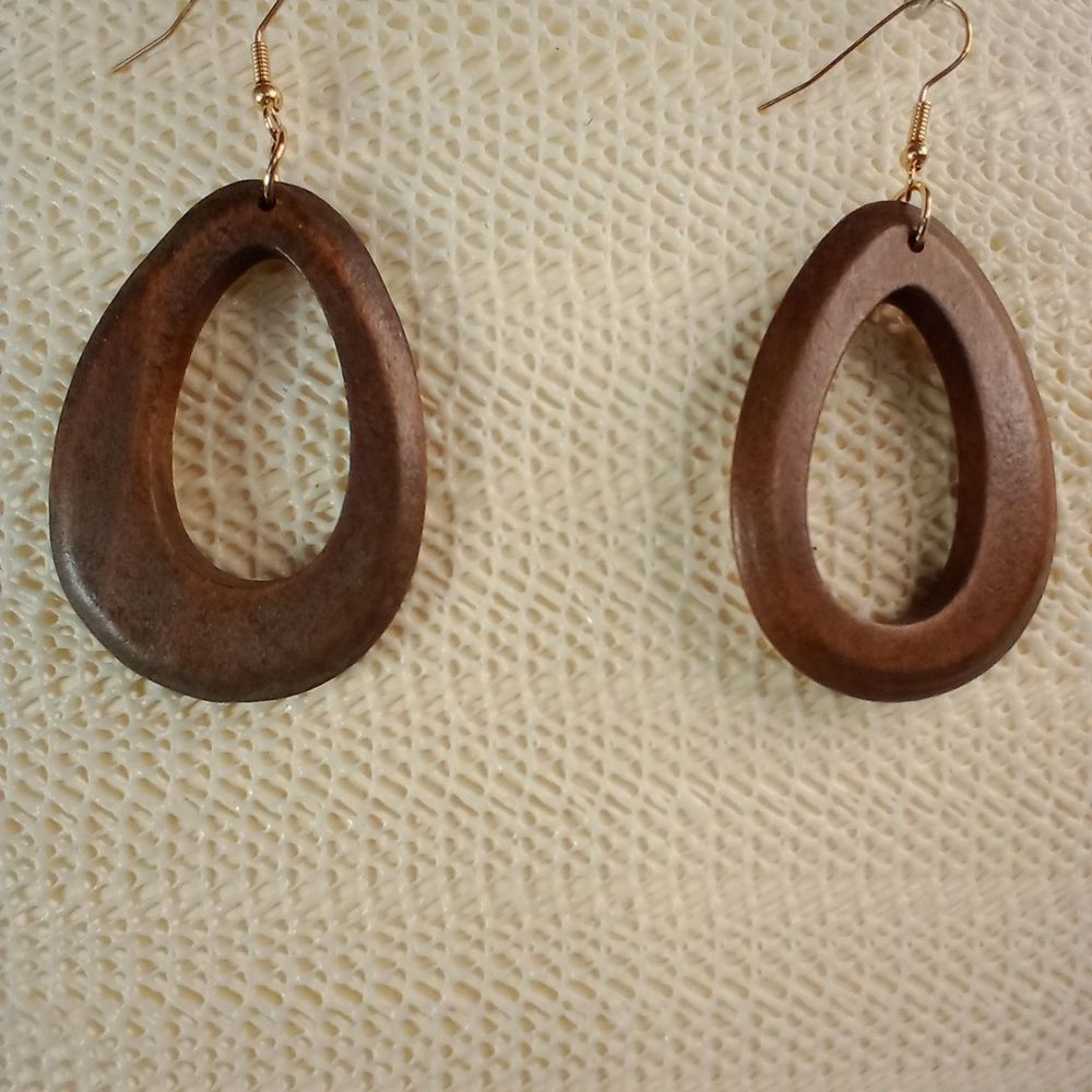 BOHO BROWN WOODEN Bohemian Geometric Drop Laser Cut 2.5" Earrings